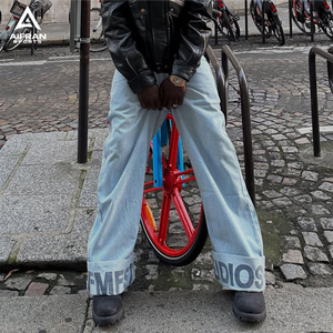Aifran Sports – Jean ample en denim délavé pour homme, style streetwear, fournisseur en gros - Product Image 4