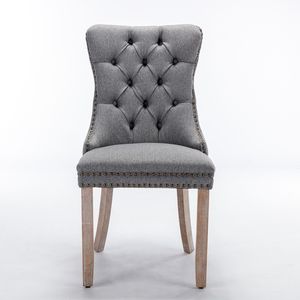 Set di Sedie da Pranzo Moderne di Alta Gamma Imbottite in Lino con Gambe in Legno Massello e Finitura con Borchie Design Contemporaneo in 2 Pezzi - Product Image 2