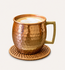 Mug à Moscow Mule en cuivre pur, artisanal et de qualité supérieure, martelé, avec poignée en laiton, vaisselle de bar de luxe pour cocktails - Product Image 4