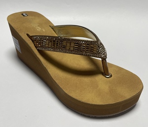 Best-Selling High Quality Women's <b>Wedge</b> Heel Flip-Flops with Genuine Leather Soles Bead Detail-All Season Outdoor - Product Image 1