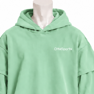 Mint Green Double Layer Hoodie Oversized Short Sleeve Overlay Long Sleeve Pullover <b>Vintage</b> Streetwear Casual Hooded <b>Sweatshirt</b> - Product Image 3