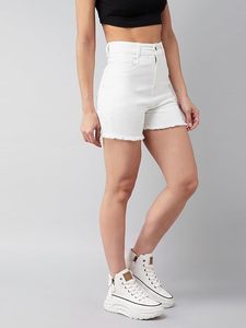 Shorts de Mezclilla Blancos de Cintura Media para Mujer, Cinturón Ecológico, Estilo Casual Vintage de Verano, 100% Algodón, Transpirables, Corte Amplio - Product Image 5