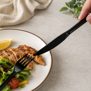 Ensemble de couverts en plastique noir EcoRev, fourchette, cuillère, couteau, ustensiles jetables, matériau PP, recyclable, respectueux de l'environnement, sans danger pour les aliments, pour les fêtes - Product Image 2