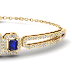 REYES Luxury 14K <b>Solid</b> <b>Gold</b> Moissanite Tennis Bracelet For Women Emerald Cut 0.9Ct Blue Sapphire Gemstone Fine Jewelry - Product Image 6