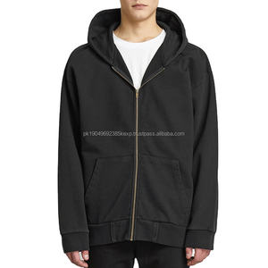 Sweat à capuche 100% coton avec logo personnalisé pour homme Sweat à capuche vierge avec fermeture éclair et épaules tombantes Pull oversize Sweat à capuche homme lourd - Product Image 4