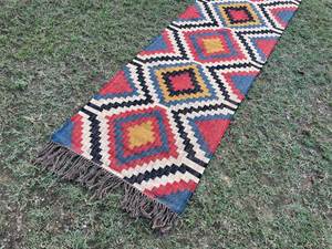 Alfombra de kilim de lana y yute tejida a mano, ecológica, antideslizante, multicolor, con diseño de diamantes, moderna, de tejido plano, para pasillo, para todas las estaciones. - Product Image 5