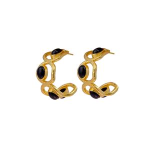 Elegant Natural <b>Black</b> Onyx Gemstone Handmade <b>Gold</b>-Plated Hoops Luxury Artisan Designer Statement Studs <b>Earring</b> Fashion Wholesale - Product Image 6