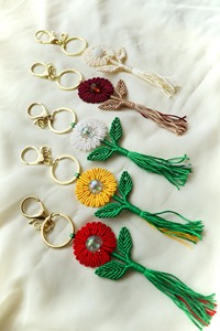 <b>Flower</b> Shape Colorful Macrame Key Organizer Handmade Boho Style Decorative Key Holder for School And College Backpack Accessory - Product Image 6