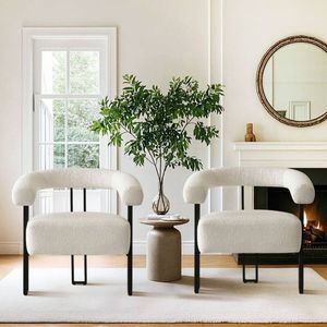 Sillón Moderno de Lujo Tapizado con Estructura de Hierro, Sillón Bouclé para Sala de Estar, Comedor y Uso en Hoteles - Product Image 2