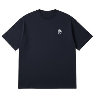 Camiseta de Manga Corta Oversize para Hombre, Color Azul Marino, Logotipo Minimalista en el Pecho, Cuello Redondo de Algodón, Estilo Casual Urbano, Venta al Por Mayor OEM - Product Image 2