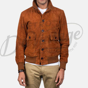 Chaqueta Bomber de Cuero de Ante Color Bronceado para Hombre, de Piel de Oveja Auténtica, Ajuste Delgado, Estilo Casual Moto Racer, con Cremallera y Puños Acanalados - Product Image 6