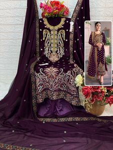 <strong>Designer</strong> Velvet Embroidered Shalwar Kameez Set with Chinon Embroidered Dupatta and Santoon Bottom Premium Winter Collection - Product Image 3