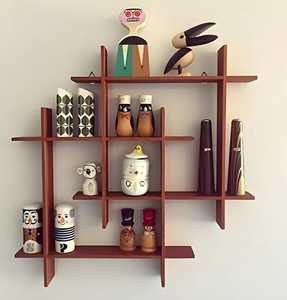 Modern Dark Wood Diamond Interlocking Wall <b>Shelves</b> Set 4 Tier <b>Square</b> <b>Floating</b> Display Storage Ledge Organizer - Product Image 5