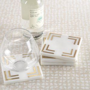 Posavasos Cuadrados Modernos de Piedra con Incrustaciones Doradas, Antideslizantes - Product Image 1