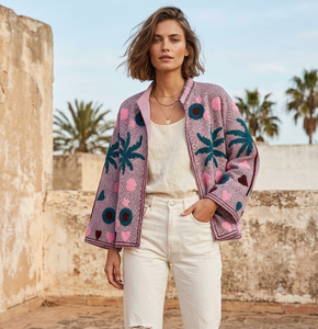 <b>jacket</b> Suzani Embroidered Knitted Reversible Bomber <b>Jacket</b> <b>Hippie</b> Style Autumn Winter Breathable - Product Image 1