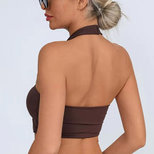 Women's Lightweight Quick-Drying Compression Yoga <b>Bra</b> Free Size Fitness Running Gym Soft Stretchy Breathable Mesh Insert <b>Halter</b> - Product Image 2