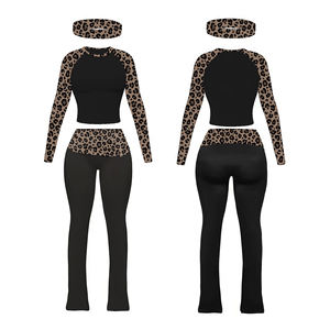 Custom Women Leopard Print 3 Piece <b>Short</b> Set Long Sleeve Zip Crop Top Biker <b>Shorts</b> Headband Tracksuit Casual Slim Fit Sportswear - Product Image 2