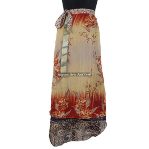 Indian Multi Layered <b>Long</b> Silk Wrap <b>Skirts</b> Women Wear Vintage Silk Sari <b>Long</b> Length Wrap Around <b>Skirt</b> 2 Layer Reversible Vintage - Product Image 5