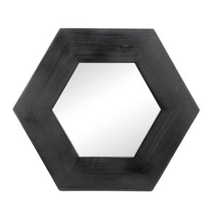 Specchio da Parete Esagonale 47x47 cm con Cornice in Legno Massello Nero, Elegante Decorazione per Soggiorno, Bagno e Corridoio - Product Image 6