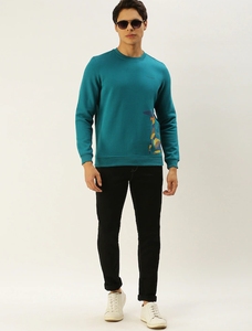 Sudadera de Cuello Redondo Color Verde Azulado para Hombre, Corte Regular, Logotipo Estampado, Informal, Tejida, 100% Algodón, para Otoño - Product Image 1