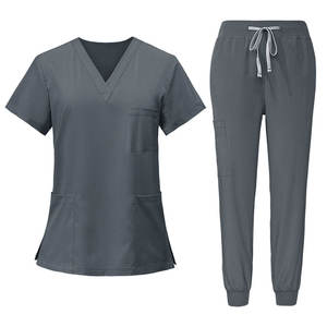 GLOWING NEON INDUSTRY Women's Doctor Scrub <b>Top</b> Set V-Neck Short Sleeve Rayon Woven Fabric Seamless Fusing Hospital Uniform - Product Image 3