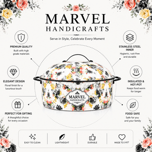 Olla térmica de acero inoxidable con aislamiento de Marvel Handicrafts, cacerola con estampado floral blanco, tazón para servir alimentos calientes, artículos de cocina de primera calidad - Product Image 5