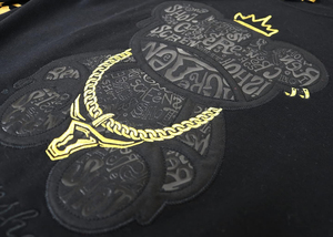 Sweat-shirt à capuche noir pour homme avec imprimé doré et logo couronne, poche avant, coupe classique, style hip-hop, vêtement d'automne - Product Image 3