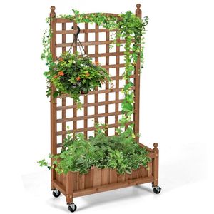 Fioriera mobile in legno da 50 pollici con traliccio, letto rialzato per piante rampicanti, vasi e fioriere - Product Image 6
