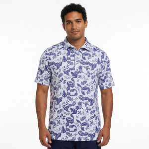Polo à manches courtes pour homme, imprimé, tissu tissé, style décontracté, motif bleu et blanc, coupe classique - Product Image 5