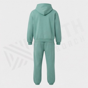 Unisex <b>Mint</b> <b>Green</b> Hooded Tracksuit Full Zip Sweatshirt With Side Pockets And Matching Pants Casual Autumn Wear For Adults - Product Image 2