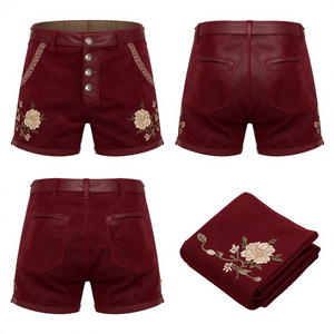Pantalones Cortos Bávaros Borgoña para Hombre Sin Marca, Pantalones Cortos de Gamuza Bordados de Lujo para el Oktoberfest - Product Image 2