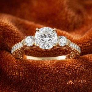 แหวนหมั้นทองคำขาว 14K ประดับโมอิสซาไนต์ทรงกลม ดีไซน์รัศมี แหวนแต่งงานสุดหรู ของขวัญเครื่องประดับเจ้าสาวสำหรับผู้หญิง สหรัฐอเมริกา - Product Image 4