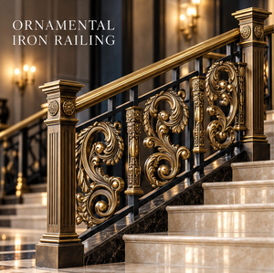 Barandilla de Bronce Negro con Paneles Decorativos Dorados, Postes Acanalados y Pasamanería Ornamental para Escaleras - Product Image 1