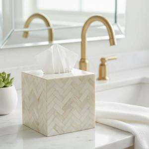 Caja de pañuelos de lujo con incrustaciones de hueso, ecológica, elegante, hecha a mano, soporte decorativo, decoración elegante para mesa del hogar Tradebyd - Product Image 1