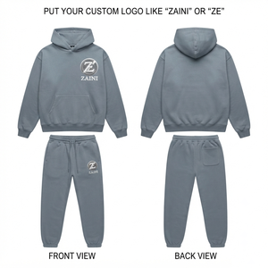 ZAINI ZI-232 Ensemble de survêtement d'hiver pour homme en molleton 100 % coton respirant, style streetwear, gris uni, avec sweat à capuche et pantalon de jogging, personnalisable sur le devant - Product Image 1