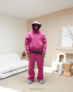 Conjunto de Sudadera con Capucha y Pantalones Deportivos de Estilo Urbano Casual para Parejas, Diseño Europeo Americano, Color Sólido, Corte Holgado - Product Image 5