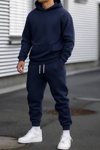 Conjunto de Sudadera con Capucha y Pantalones Deportivos para Hombre, Color Sólido, Estilo Casual, Manga Larga, Diseño con Cordón y Bolsillos, Ropa de Otoño - Product Image 5