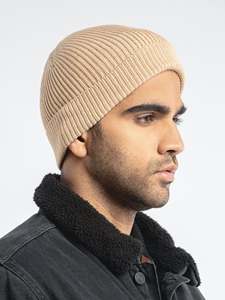 FITNESS CONCEPTS Bonnet unisexe en tricot uni beige 100% acrylique, bonnet d'hiver chaud décontracté pour adultes - Product Image 2