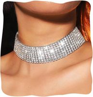 Collier ras-du-cou personnalisé pour femme en tissu noir orné de strass, collier large en cristal, collier scintillant en diamant pour tenue de club