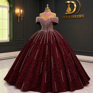 Luxury Sky <b>Blue</b> <b>Glitter</b> Ball Gown for Women Designer Princess Evening Dress with Heavy Crystal Embroidery and Premium Party Wear - Product Image 4