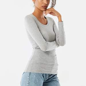 Fabricante OEM ODM, Diseño de Camiseta de Manga Larga con Cuello Redondo para Mujer, Verano, Impresión Personalizada al por Mayor, Algodón Liso Teñido al por Mayor - Product Image 5