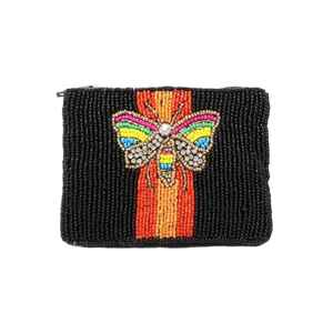 Pochette personnalisable brodée de perles cerise, rayée rose, avec fermeture éclair en perles de verre, porte-clés à pompon, petit sac à monnaie pour femme - Product Image 4