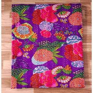 Edredón Kantha de Algodón Orgánico Hecho a Mano, Tamaño Queen, Reversible, para Todas las Estaciones, Decoración Vintage para el Hogar, Ropa de Cama con Estampado a Bloque - Product Image 5