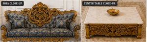 European Style Wooden Sofa Set Blue Upholstery Living Room Set Custom-made Traditional Castle-Style Furniture for Living Room - Product Image 3
