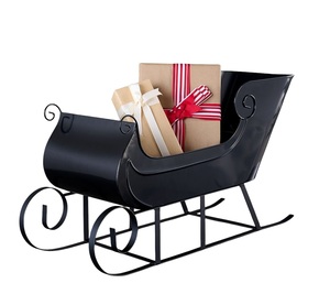 Traditional Metal Santa Sleigh Decorative Planter with Scroll Design and Black Finish - Product Image 1