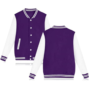 Unisex Maroon Varsity <b>Jacket</b> With <b>White</b> Sleeves Turn-down Collar Button Closure Preppy Style Autumn Wear - Product Image 2
