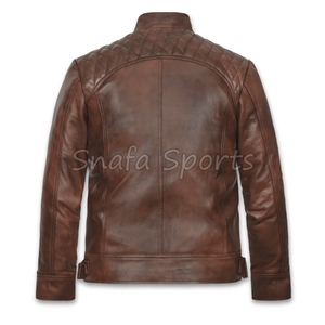 Customized Men Stylish Boxy Leather Bomber Jacket High Quality Windproof Leather Jackets for Men in low Price - Product Image 2