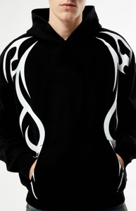 เสื้อฮู้ดดี้โอเวอร์ไซส์สีดำสำหรับผู้ชาย พิมพ์ลายชนเผ่าสีขาว ผ้าฝ้าย สไตล์สตรีทแวร์ลำลอง สำหรับฤดูใบไม้ร่วงและฤดูหนาว - Product Image 4
