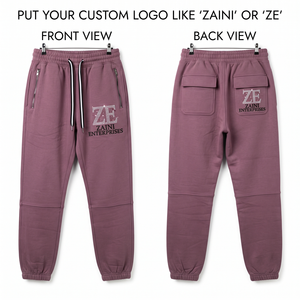 <b>Mens</b> 380 GSM Cotton <b>Polyester</b> Fleece <b>Jogger</b> Pant Mauve Contrast Drawcord Knee Panel Rhinestone Print Embroidery Custom Logo - Product Image 1