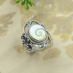 Vintage Shiva Eye Shell <b>Ring</b> 925 Sterling Silver Handmade Boho Spiral <b>Statement</b> <b>Ring</b> Natural Shell Jewelry for Unisex Him Women - Product Image 2